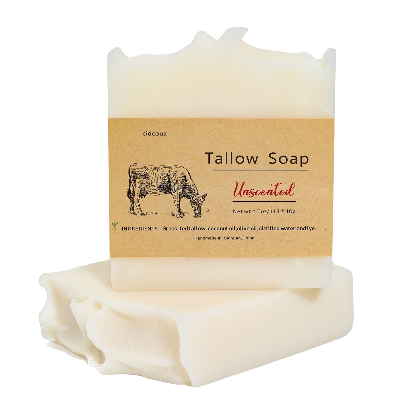 cidcous Grass-fed Beef Tallow Handmade Soap, Butter-based skincare, Natural cleansing bar for face and body, gently cleanses sensitive skin.