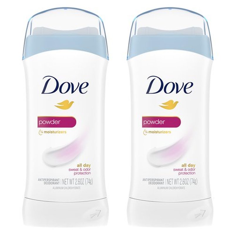 Dove Invisible Solid Antiperspirant Deodorant Stick for Women, Powder, For All Day Underarm Sweat and Odor Protection 2.6 oz 2 Count