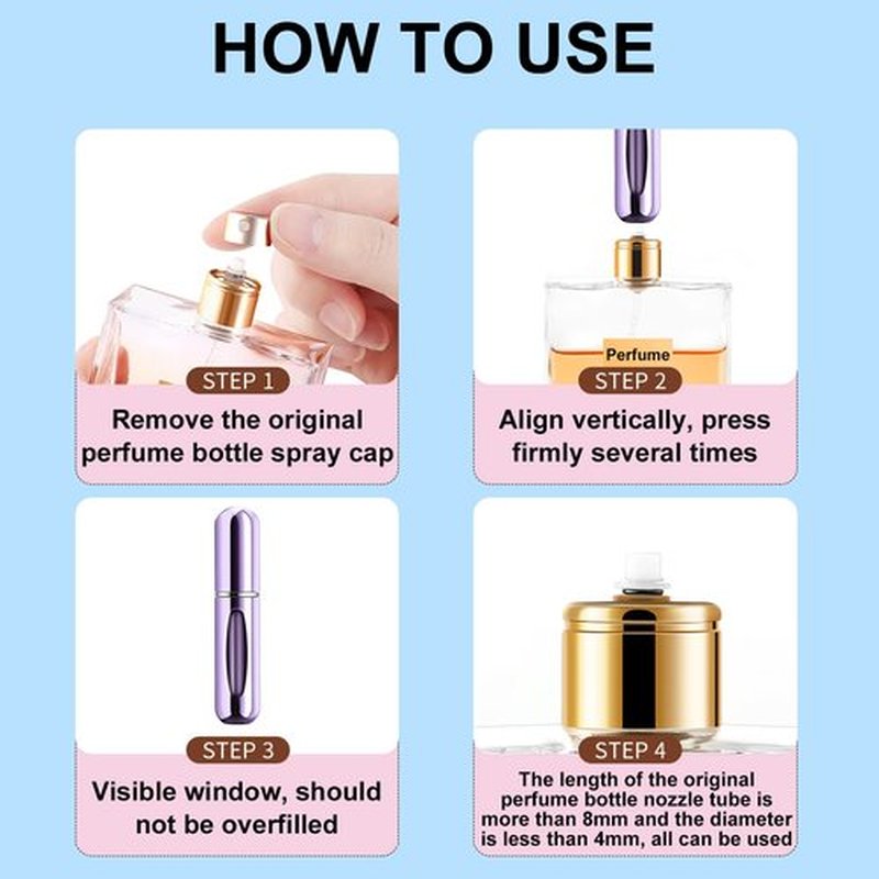 Portable Mini Refillable Perfume Atomizer Bottle Refillable Spray, Atomizer Perfume Bottle, Scent Pump Case, Perfume Atomizer Refillable Travel (5ml, 5 Pack) (Purple, Blue, Breen, Rose Red, Silver)