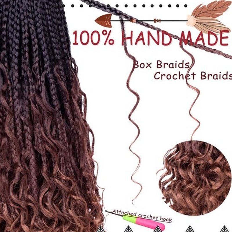 Beverlee 14 Inch Boho Box Braids 8 Packs Goddess Box Braids Crochet Hair Bohemian Hippie Braids Braiding Hair Box Braids with Curly Ends Messy Pre-looped Synthetic Crochet Hair for Women 1B/4/30#