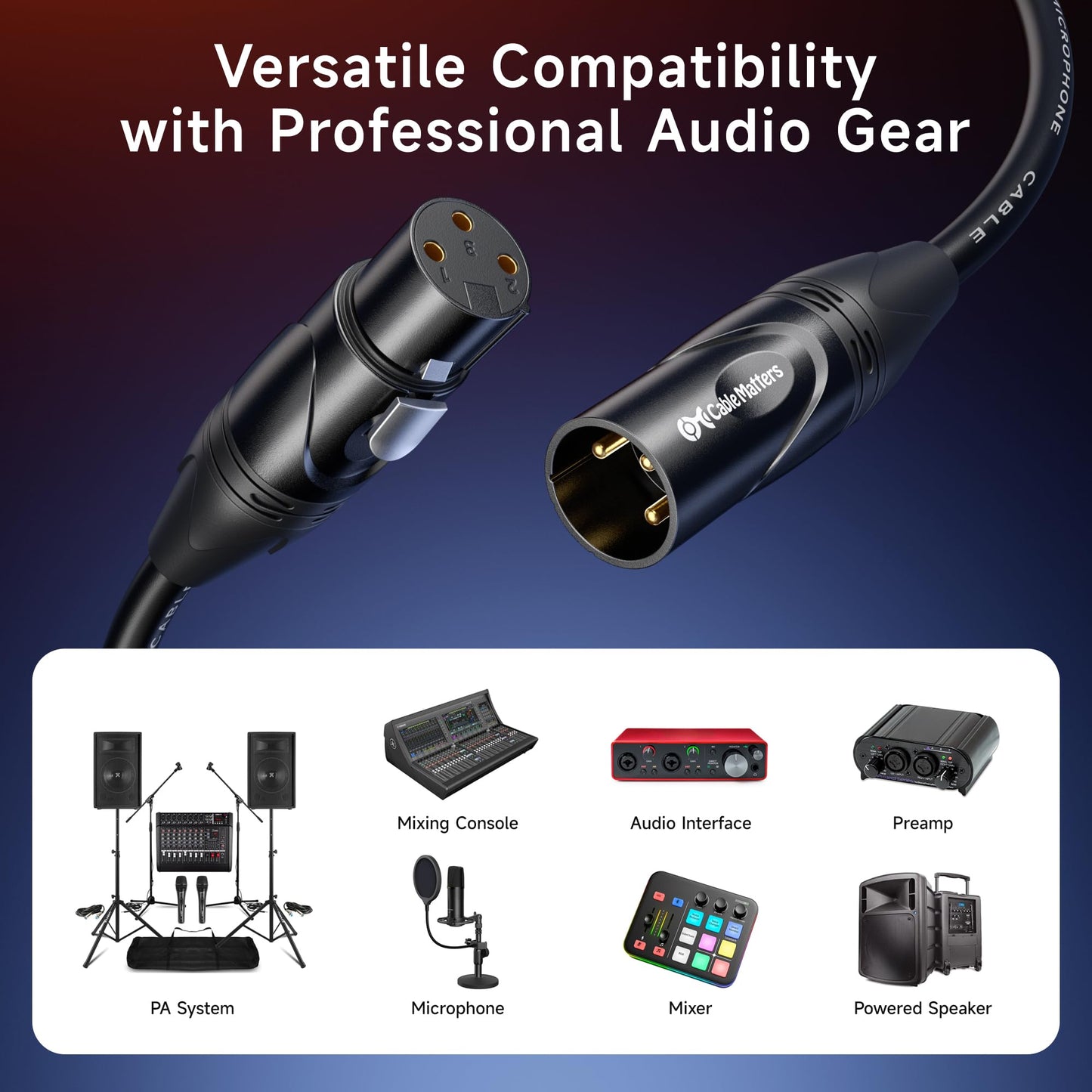 Cable Matters 2-Pack Premium XLR to XLR Cable, Microphone Cable, M-F, 6ft