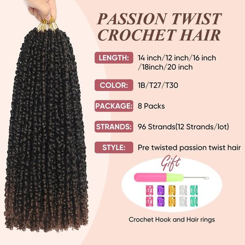 16 Inch Passion Twist Crochet Hair 8 Packs Passion Twist Hair Pre looped Water Wave Crochet Hair Extensions Pre Twisted Braids Hair for Women