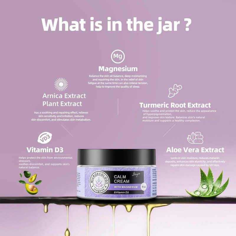 Magnesium Cream for Sleep - Moisturizing Nighttime Lotion with Vitamin E | Hydrating Dry Skin - 4 OZ Lavender