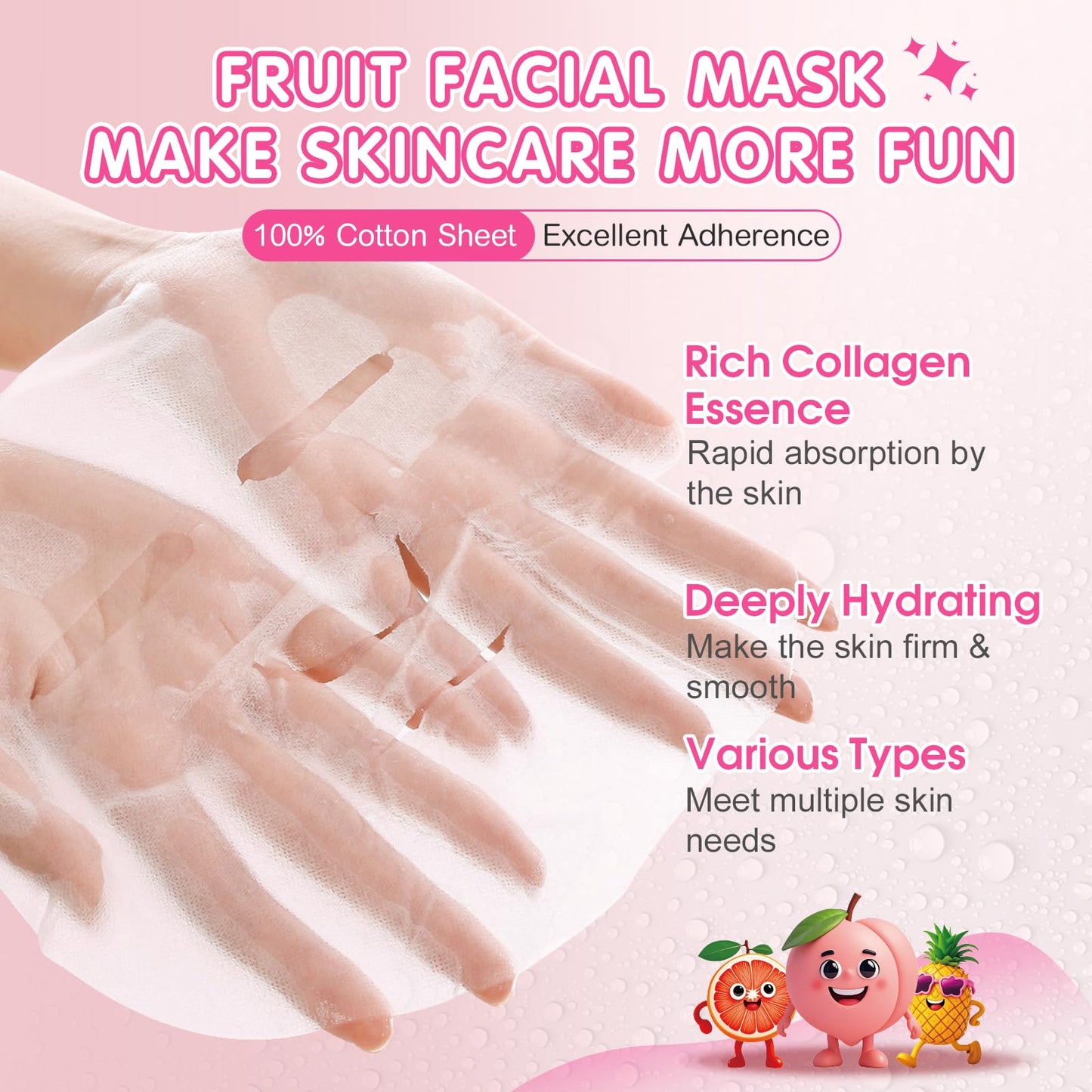 KONEUK 9 Pack Fruit Face Masks Skincare for Kids, Bulk Collagen Face Mask for Teens Women, Skin Care for Kids, Sleepover Party Supplies, Spa Birthday Party Supplies and Gifts for Girls