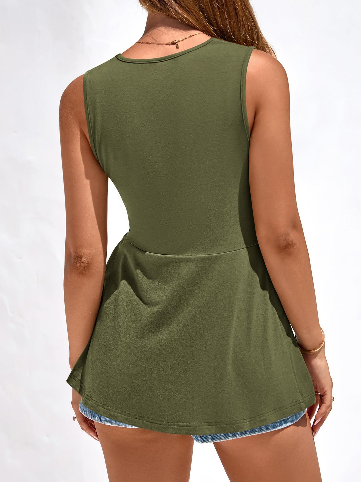 BTFBM Babydoll Tops for Women 2026 Trendy Spring Summer Outfits Twist Front V Neck Peplum Flowy Tank Tops Dressy Casual