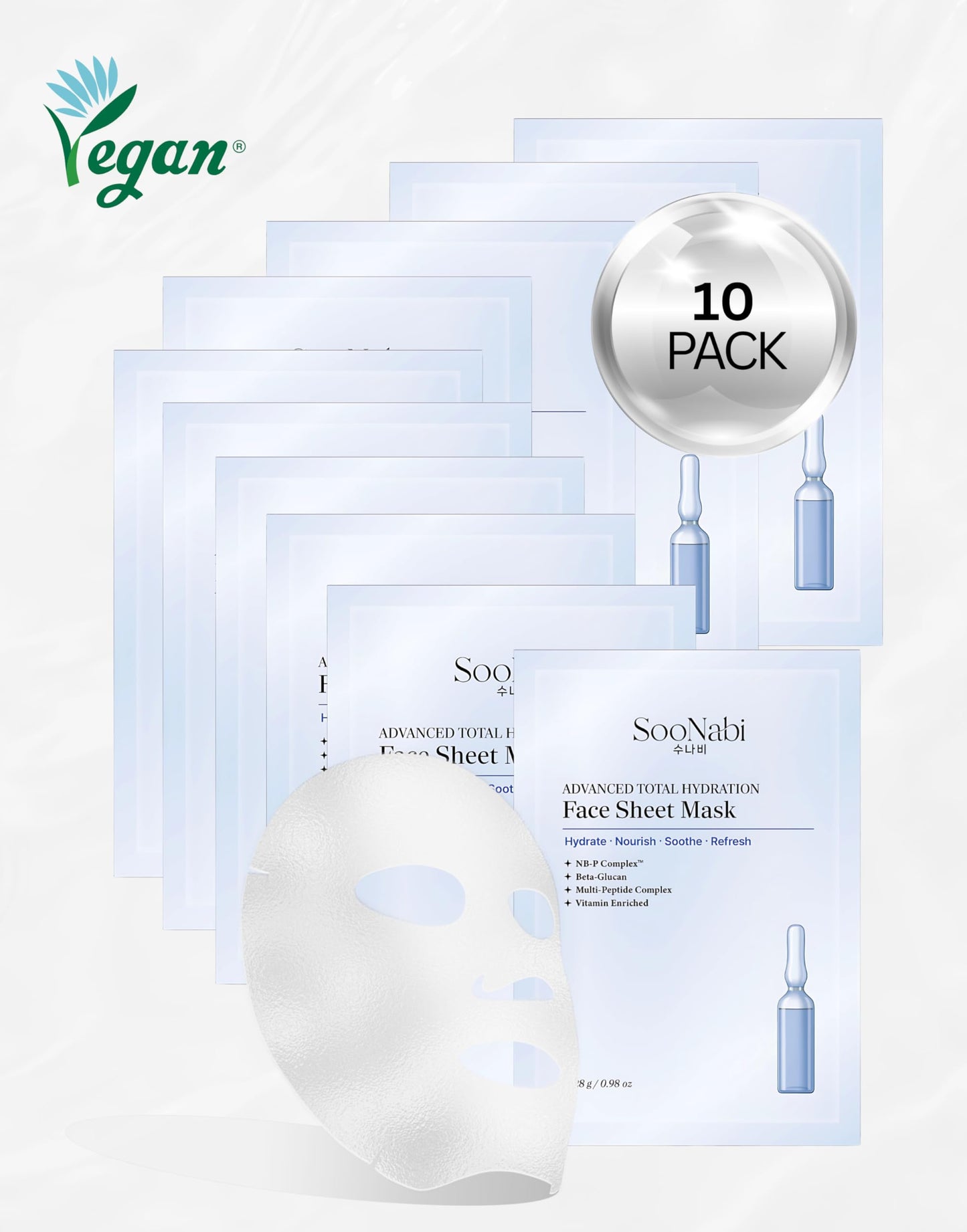 SooNabi Advanced Hydrating Face Sheet Mask | Peptides + 5 Ceramides + Niacinamide | Korean Vegan Skincare for Dry, Sensitive Skin | Soothing, Nourishing, Barrier supporting (10 Pack)