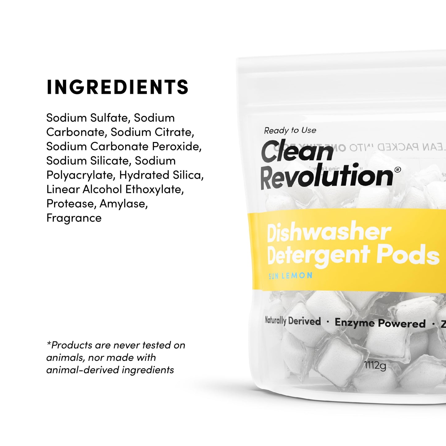 Clean Revolution Sun Lemon Dishwasher Detergent Pods, 240 Pods, Enzyme Powered Dish Soap, No Chemical Additives, No Residue - Made in USA