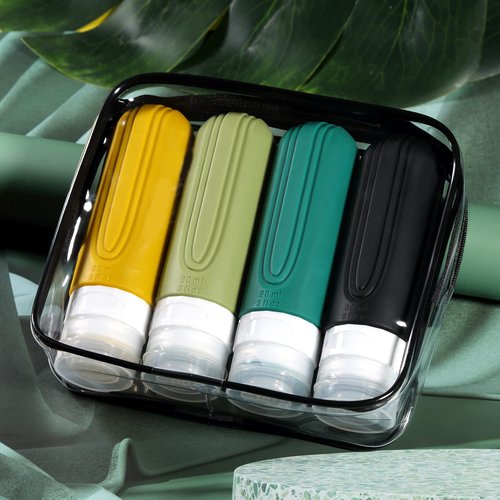 Mrsdry Travel Bottles for Toiletries, Tsa Approved 3oz Travel Size Containers BPA Free Leak Proof Refillable Liquid Silicone Squeezable Travel Accessories for Shampoo Conditioner Lotion (4 Pack)