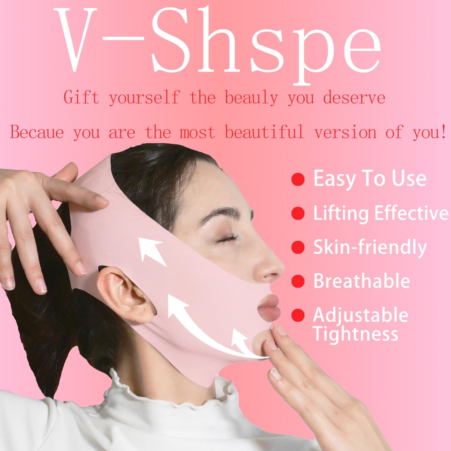 V Line Lifting Mask Chin Strap for Sleeping, Face Lifting Strap, Chin Strap, V Line Mask, Jawline Shaper, Jaw Strap, Double Chin Reducer, Face Lift Tape & Snoring Solution (Pink.)