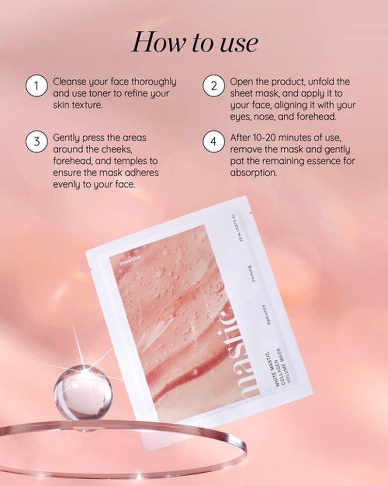 MASTINA White Mastic Face Mask (Collagen Volume, 4 pc) - Premium Korean Skin Care for Skin Elasticity & Radiance. Rough, Sagging Skin. White Mastic, Hyaluronic Acid