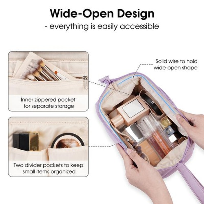 Narwey Large Makeup Bag Women Wide-open Make up Bag Travel Cosmetic Bag Organizer Toiletry Bag for Cosmetics Toiletries Accessories (Purple)