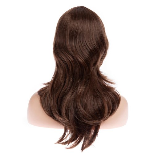 Wiwige long Wavy Brown Wig with Bangs for Women Heat Resistant Synthetic Hair Wigs for Daily Use,Brown