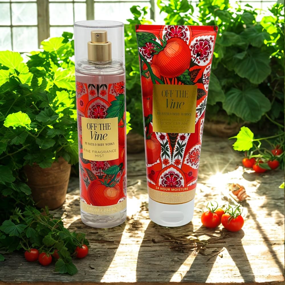 Bath & Body Works OFF THE VINE Fine Fragrance Mist & Body Cream 2pc bundle Gift Set with a Blue Bow for Holidays – Full Size