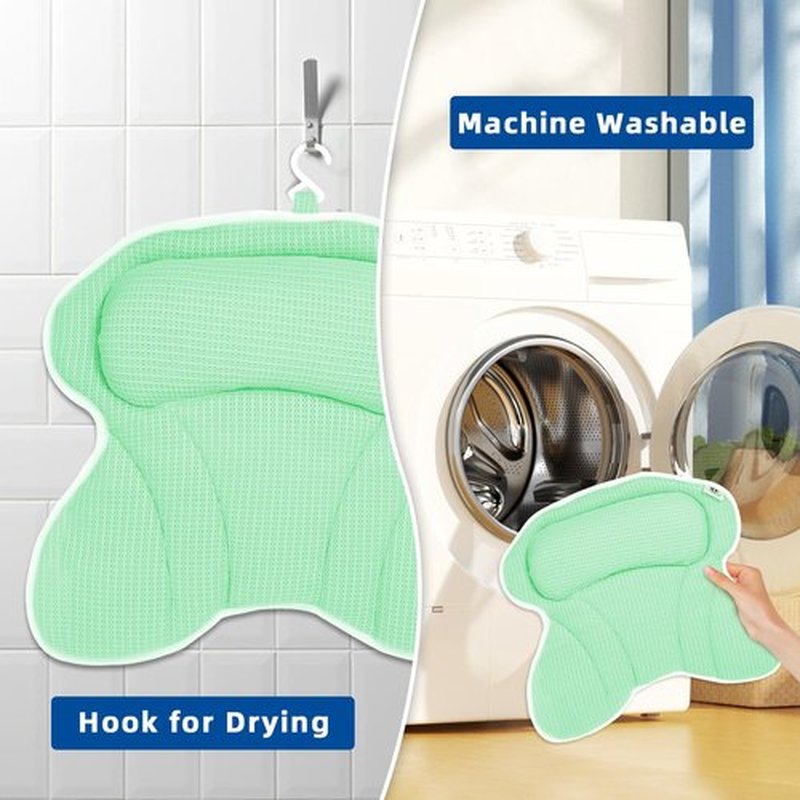 Bath Pillow, Bath Pillows for Tub Neck and Back Support, Bathtub Pillows for Head and Neck with 6 Strong Non-Slip Suction Cups, 4D Air Mesh, Bath Accessories Spa Gifts for Women(Green)