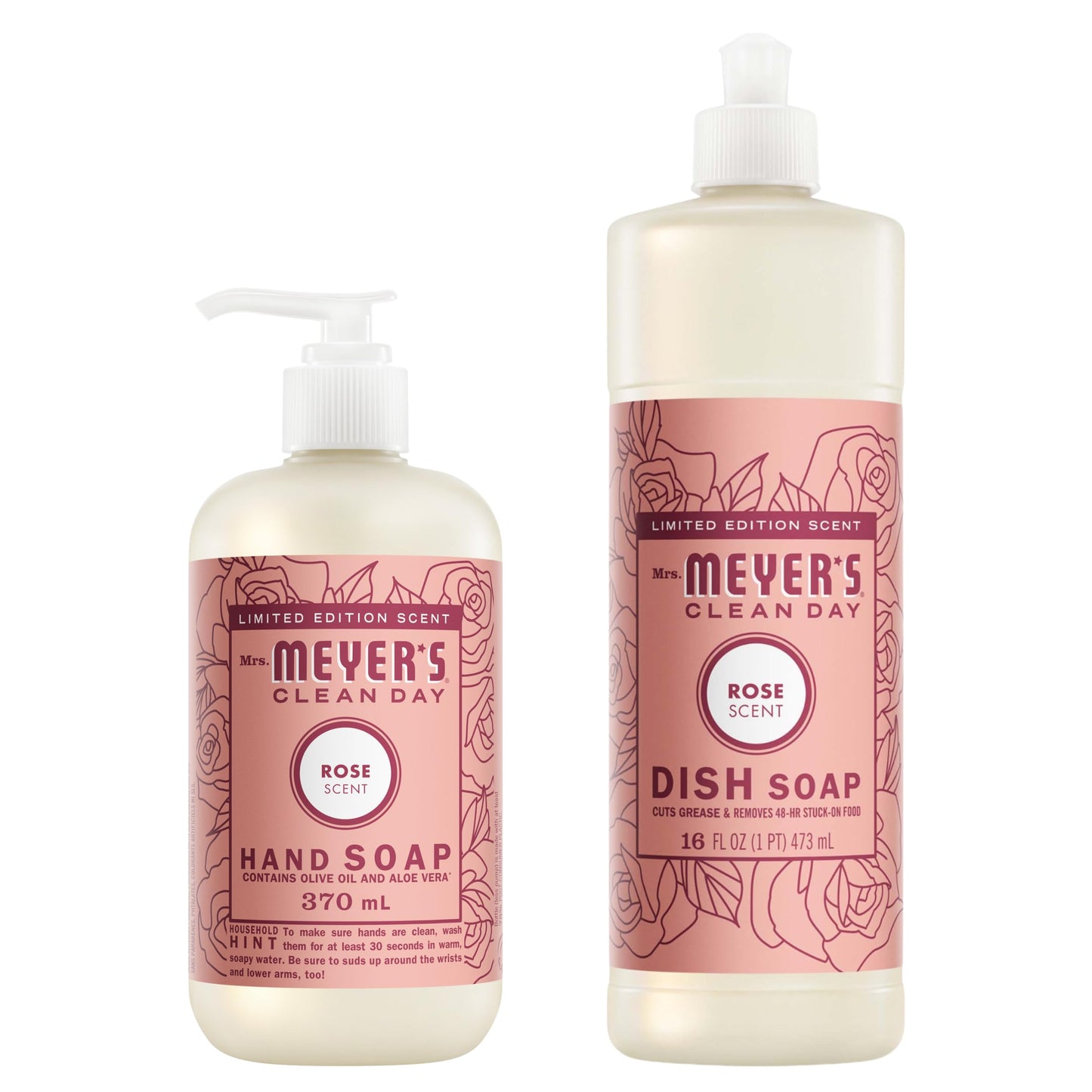 Mrs. MEYER'S CLEAN DAY Variety, 1 Liquid Hand Soap, 12.5 OZ, 1 Liquid Dish Soap, 16 OZ, 1 CT (Rose)