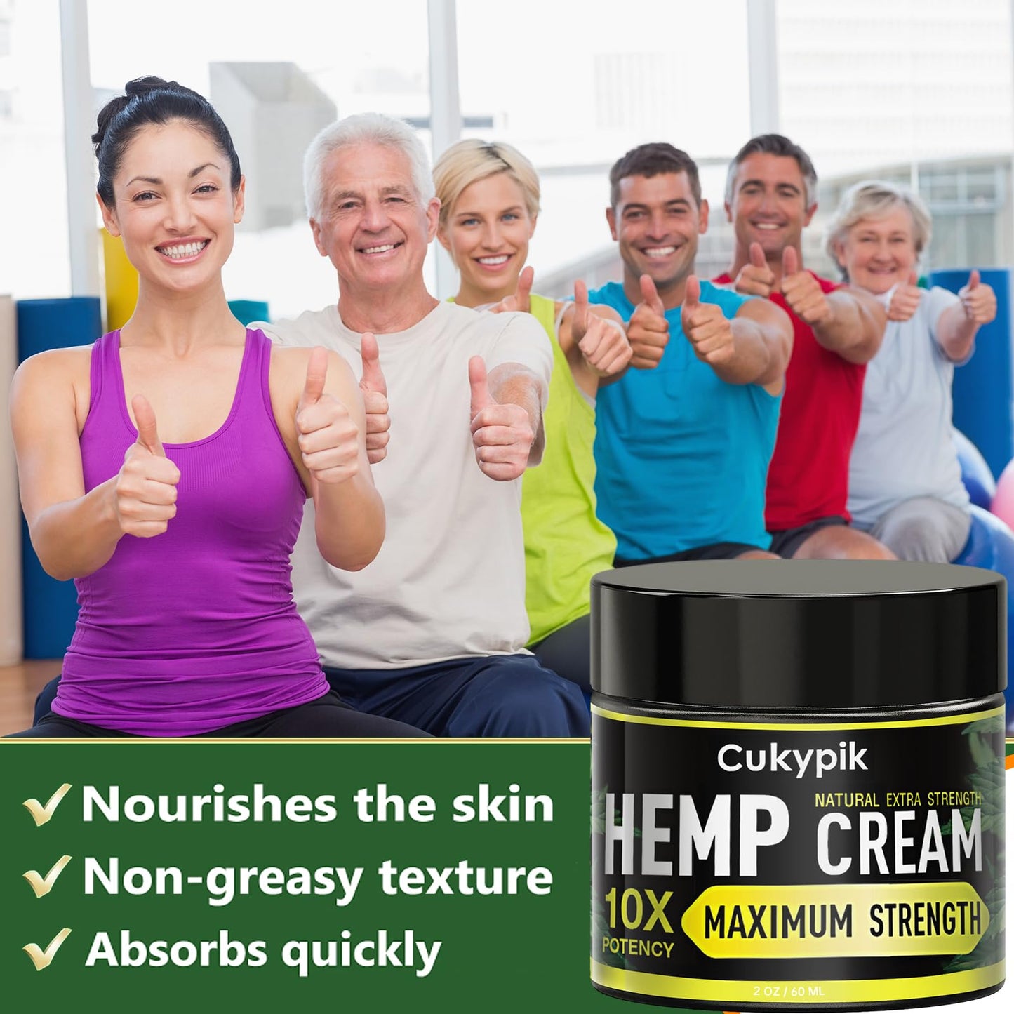 JUYIHEAL 2 Pack Hemp Cream - Hemp Oil & Arnica Cream，All Natural Instant Menthol 2oz