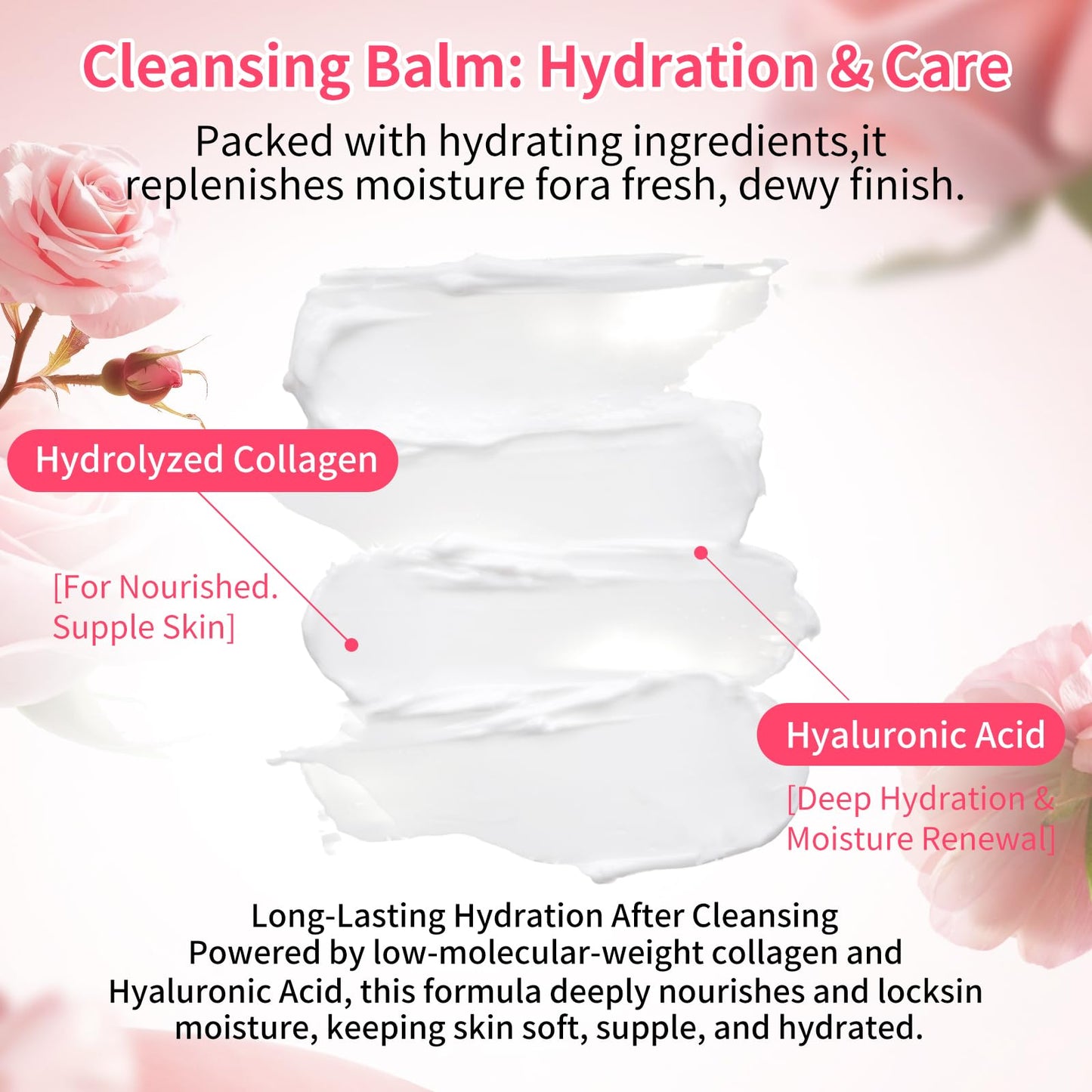 OUPEICHARM Makeup Remover & Cleansing Balm, Rose Makeup Melting Remover, Gentle and Nourishing Cleansing Balm for Eyes, Lips, Face, Sensitive Skin, Deep Cleanse & Moisturize