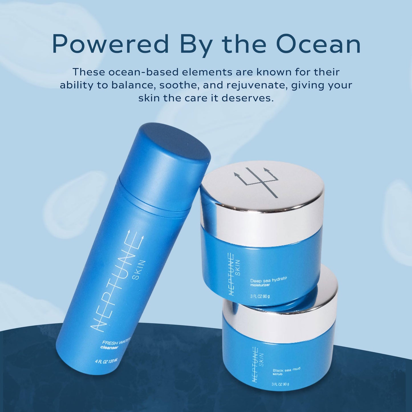 Neptune Skincare 3-Piece Bundle | Fresh Water Cleanser, Deep Sea Hydrate Moisturizer & Black Sea Mud Scrub | Deep Cleansing, Hydrating & Exfoliating | 100% Natural, EWG Verified | For All Skin Types