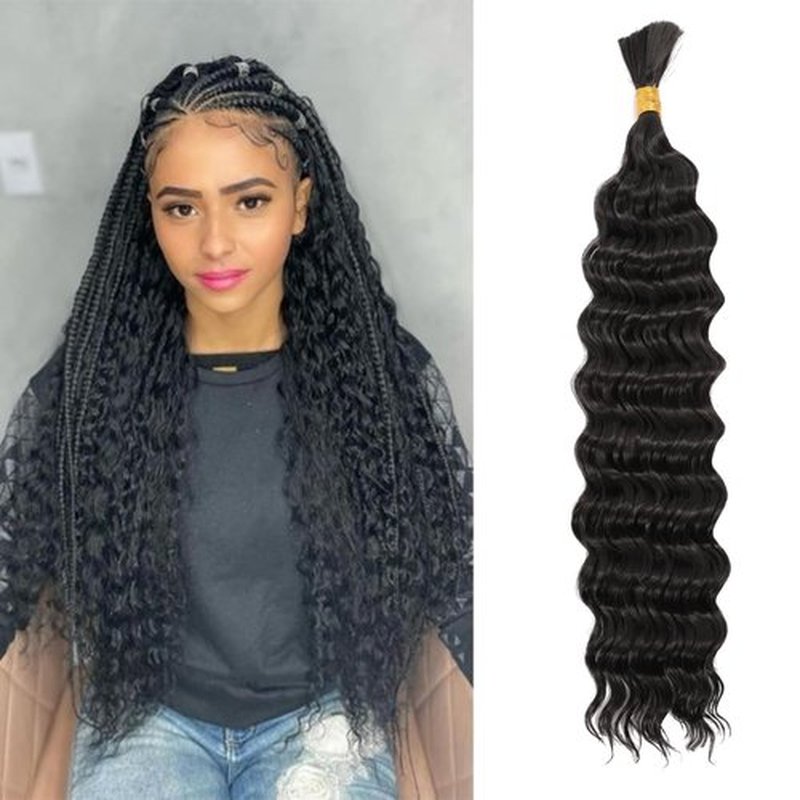 Deep Wave Bulk hair 20Inch 1Pack No Weft Deep Wave Bulk Hair for Braiding Wet and Wave Quality Synthetic Braiding Hair Extensions for Boho Braids Micro Braiding 20inch 100g Natural Color