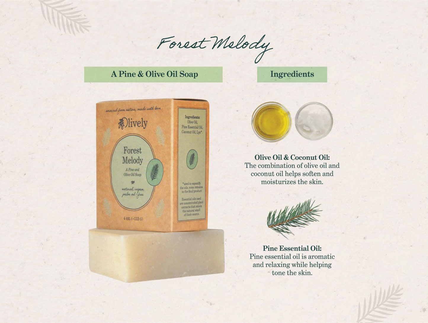 Olively Forest Melody - All Natural Soap Bar - Soap Bar handmade with Olive and Pine Oil - Bar Soaps made with 100% natural ingredients - Body, Bath and Shower Soap - Vegan Bar Soap