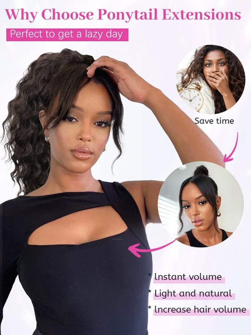 Isaic Ponytail Extension 12 Inch Long Wavy Curly Ponytails Drawstring Ponytail for Black Women Natural Black Pony Tails Hair Extensions Synthetic Hairpiece for Daily Use