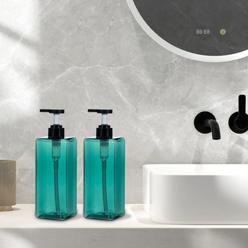Yebeauty Pump Bottle Dispenser, 27oz 800ml Refillable Shower Pump Bottles Empty Plastic Lotion Hand Soap Dispenser Liquid Container for Shampoo Body Wash Kitchen Bathroom, 2 Pack Clear Blue