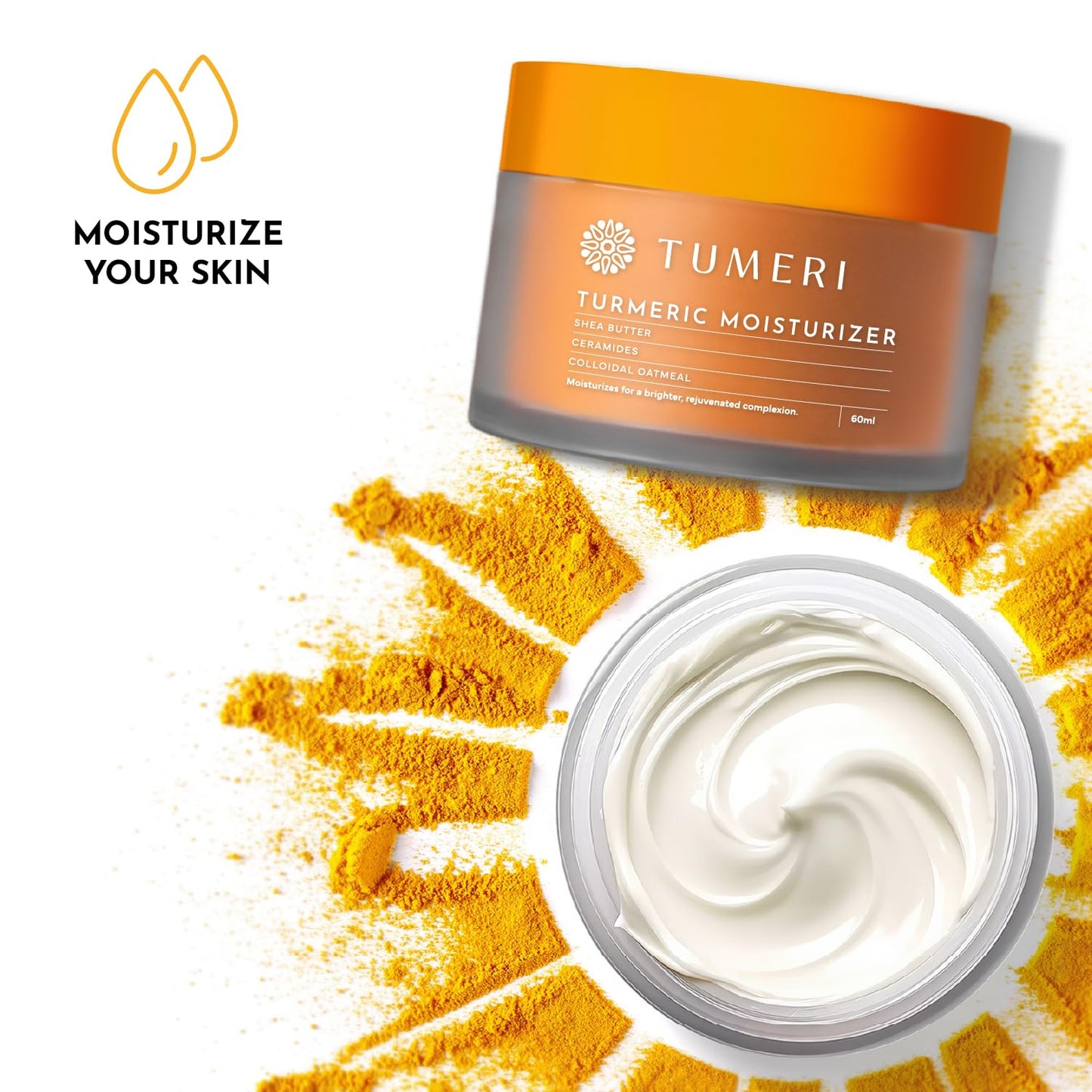 TUMERI Turmeric Face Moisturizer Cream and Body Cream 60 ml – Nourishing and Hydrating Face Cream for Dry Skin – Infused with Turmeric Curcumin, Shea Butter, Colloidal Oatmeal