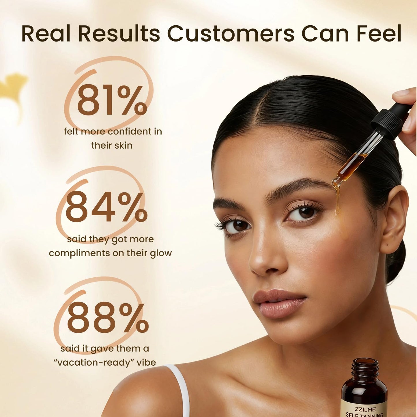 ZZILME Sunless Self Tanning Drops for Face & Body, Customizable Gradual Glow with Niacinamide, Vitamin C & Hyaluronic Acid, Bronzing Serum Drops, 0.91 fl oz