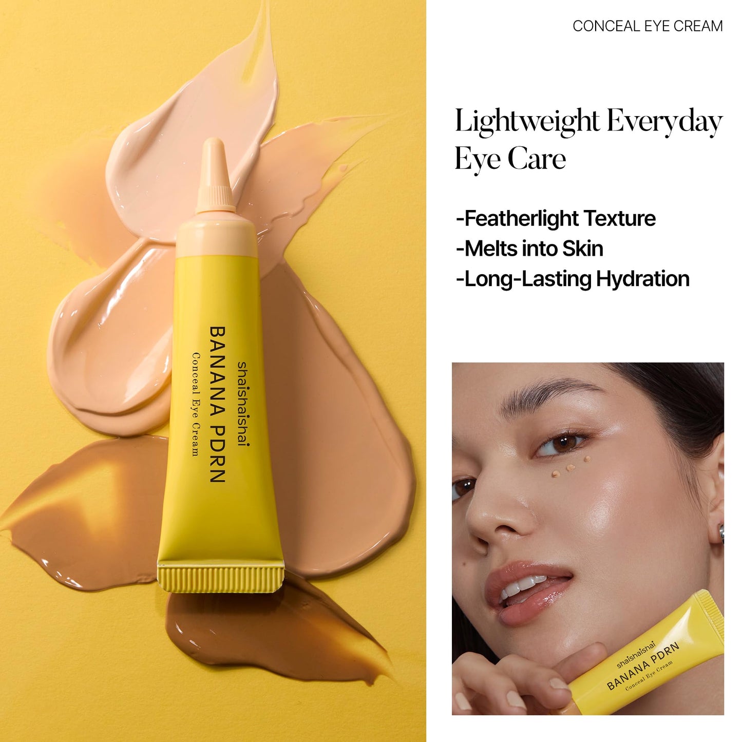 shaishaishai BANANA PDRN Conceal - Hydrating Under Eye Cream & Dark Circle Coverage, Advanced Formula with PDRN + Ectoin, Non-Sticky, Korean Skincare, 0.52 oz (Caramel)