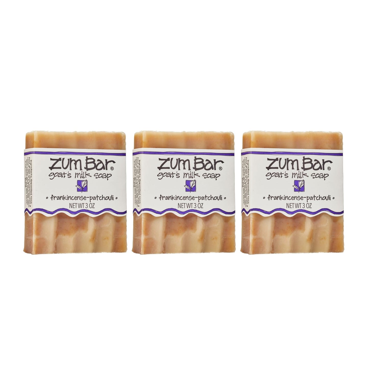 Indigo Wild Zum Goat's Milk Soap Bar - Bar Soap for Hands & Body Made with Essential Oils - 3 oz - Frankincense-Patchouli (3 Pack)