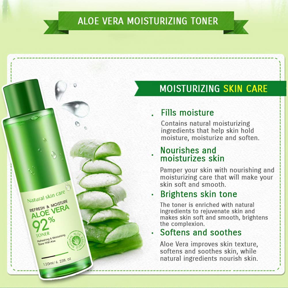 BIOAQUA 92% Aloe Vera Refresh Moisturizing Toner Natural Plant Skin Care 120ml