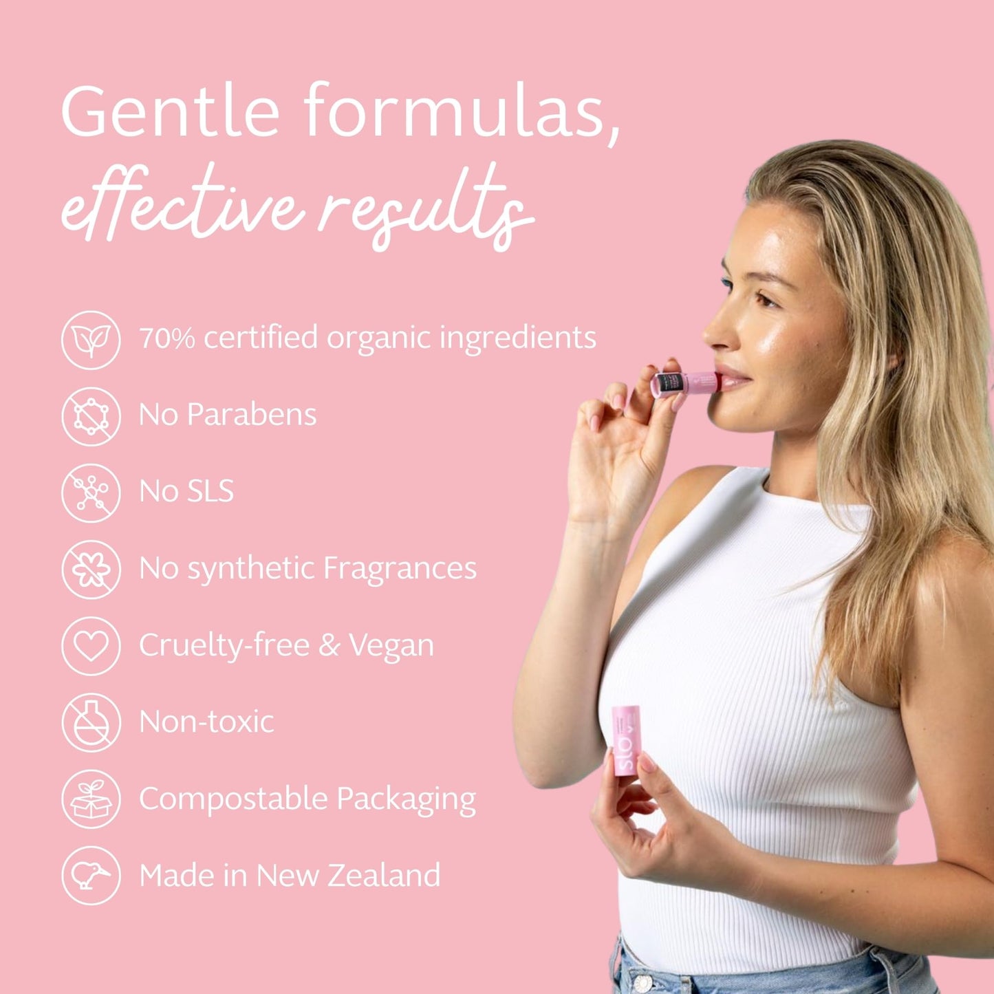 Slo Hydrating Lip Balm - Multi-Use, All Natural Lip Balm and Cheek Tint with Organic Jojoba, Rosehip, Cocoa Butter - Vegan, Cruelty-Free, Paper Packaging - Raspberry + Rosehip (0.28oz/8g)
