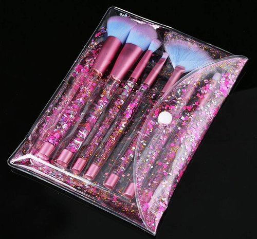 RAEEIKPHZ Unicorn Fan Makeup Brush Set,Crystal Sparkles Blue Blush Powder Fan Lip Eye Shadow Eyebrow Eye Blender Brush in Set