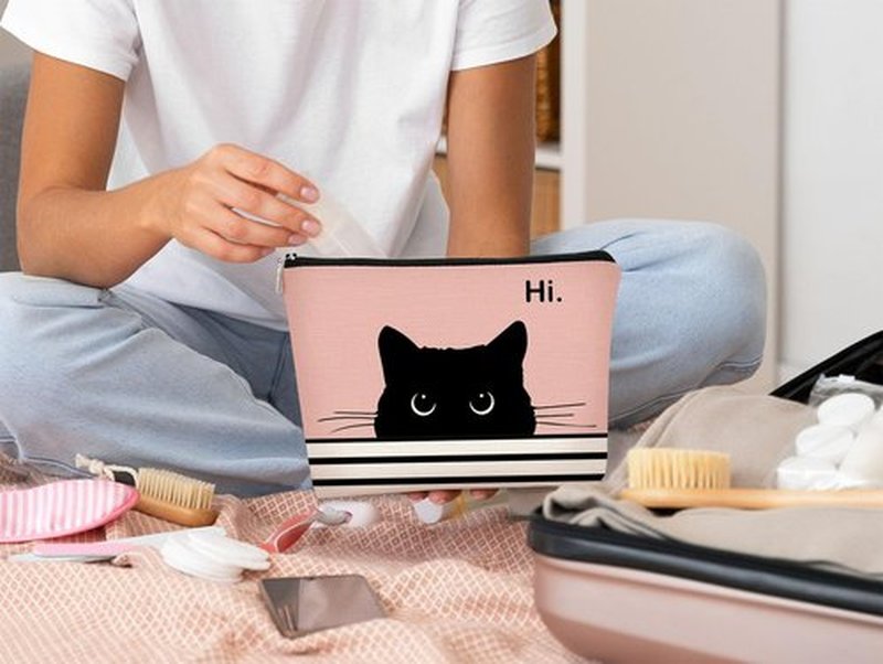 BARPERY Cat Makeup Bag,Cat Gifts，Black Cat Purse,Gifts For Cat Lovers,Small Cute Makeup Bag Cosmetic Bag For Women Teen Girls,Birthday Gift,Cat Owners Gifts,Cat Lady Gifts For Women(Pink)