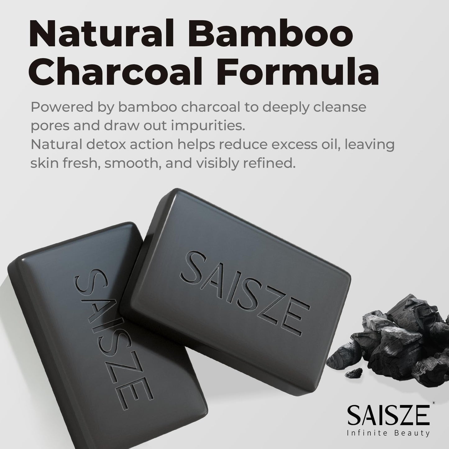 SAISZE Activated Charcoal Soap Bar for Acne and Oil Skin, Natural Black Soap for Face and Body Paraben and Sulfate-Free, 8 Ounce