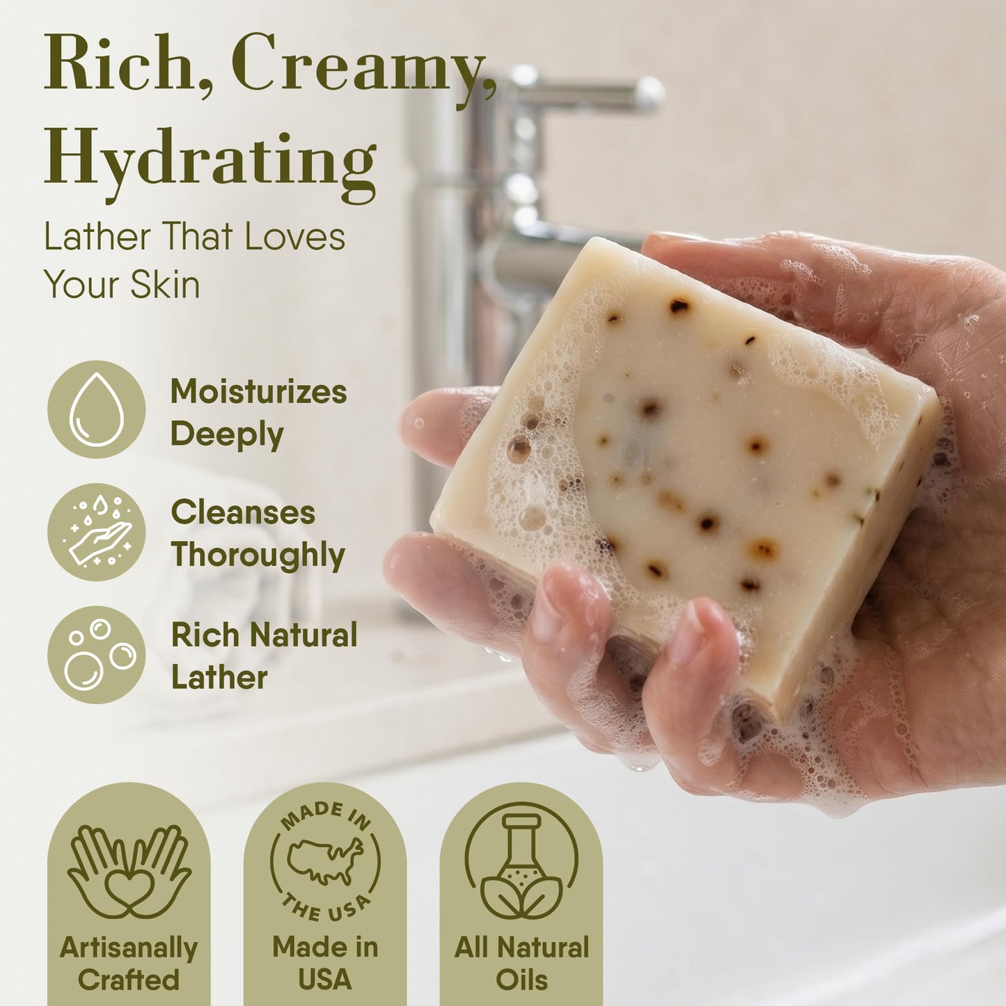 360Feel Patchouli Soap - Made in the USA - Castile Handmade, All Natural, Cold Processed - Infused with Patchouli for Relaxation and Gentle Cleanse - Rich Moisturizing Lather - 5 oz
