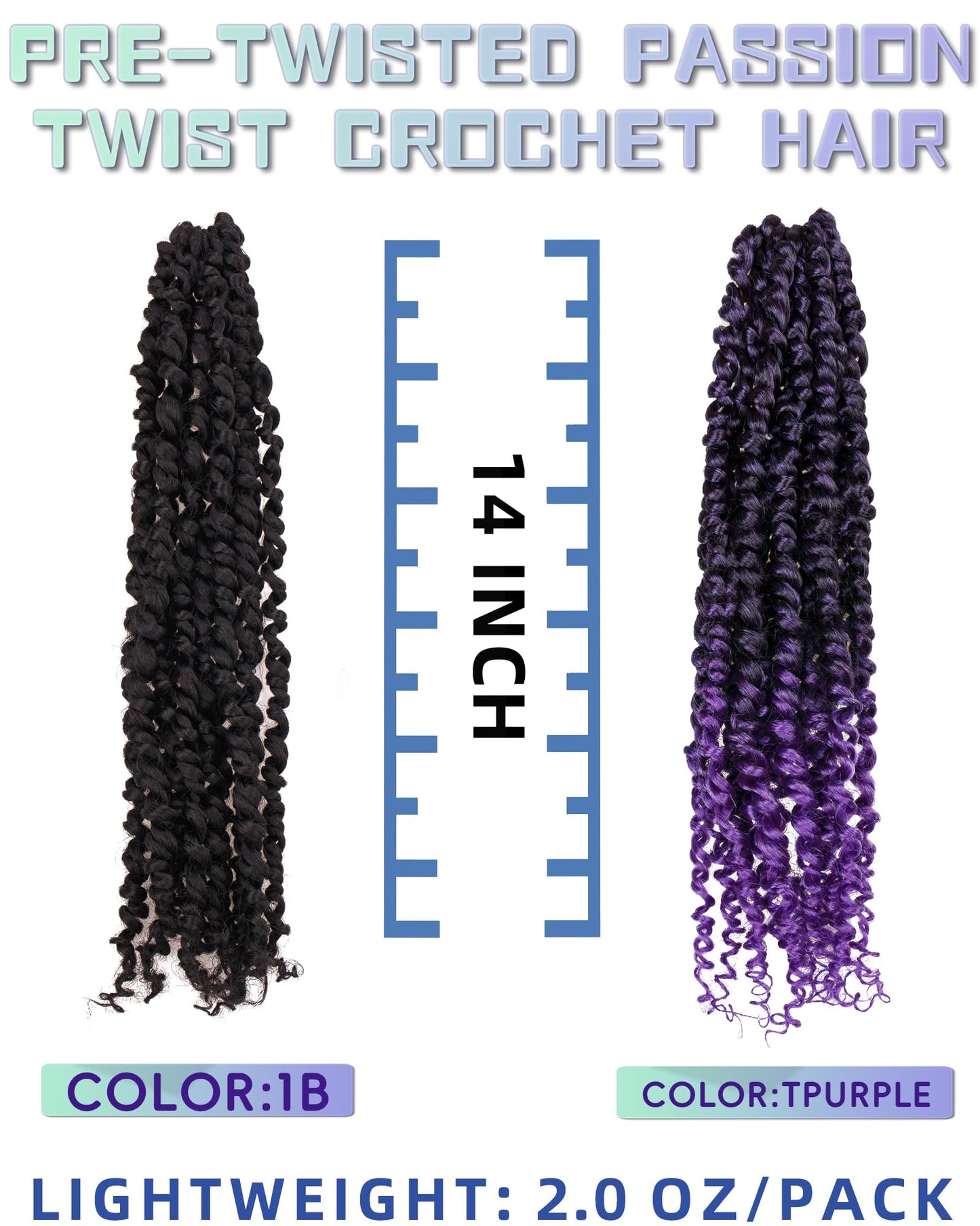 14 Inches 9 Packs Mixed Colors Combo Pack(7 packs 1B+ 2 packs T1B/Purple),Passion Twist Crochet Hair For Black Women- Pre-twisted Pre Looped Synthetic Hair Extensions(14 Inch-9 Packs,1B+TPurple)