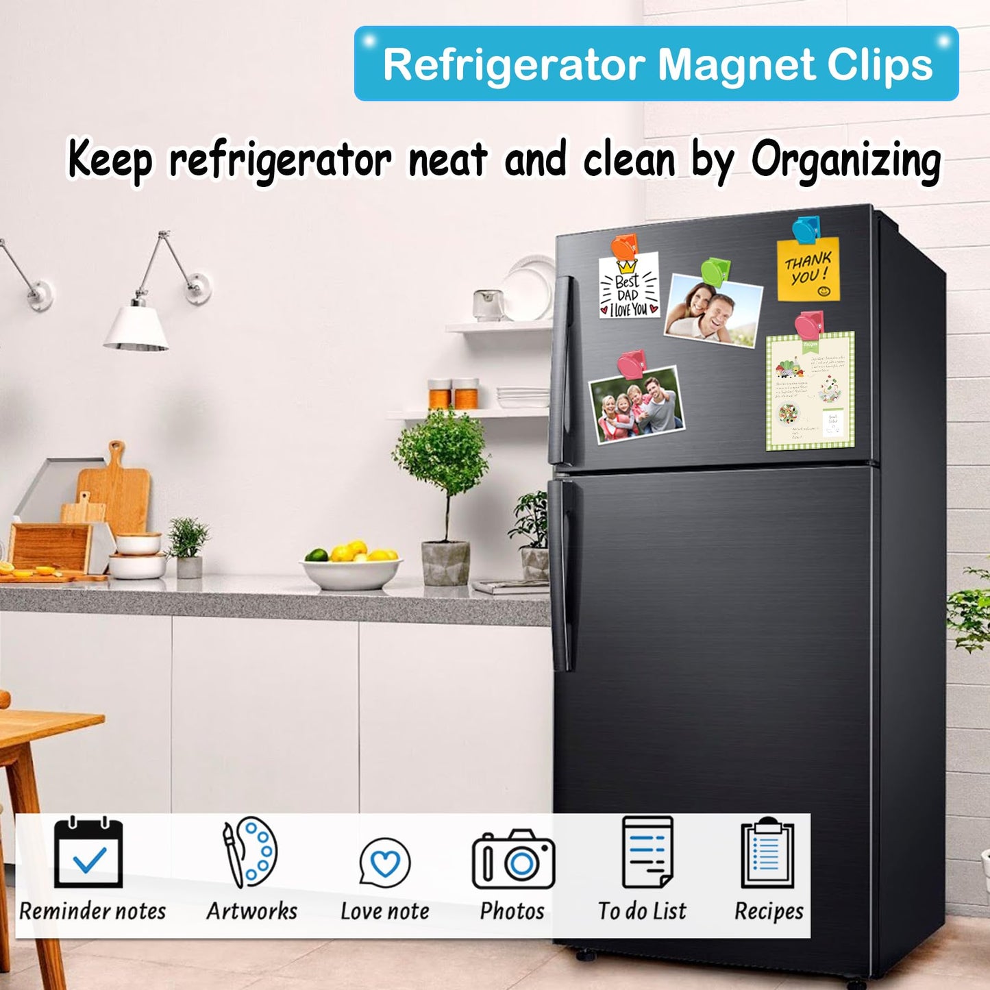 BamLue 12 Pieces Fridge Magnet Clips Plastic Box, Refrigerator Whiteboard Wall Fridge Memo Note Paper Clips, Heavy Duty Metal Magnetic Clip for Photos, Pictures, Papers on Home & Office & Teaching