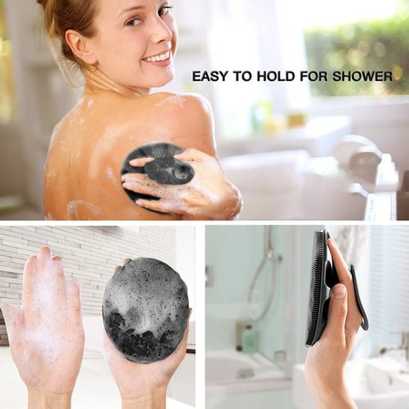 INNERNEED Food-Grade Soft Silicone Body Cleansing Brush Shower Scrubber, Gentle Exfoliating and Massage for All Kinds of Skin (Black+White)