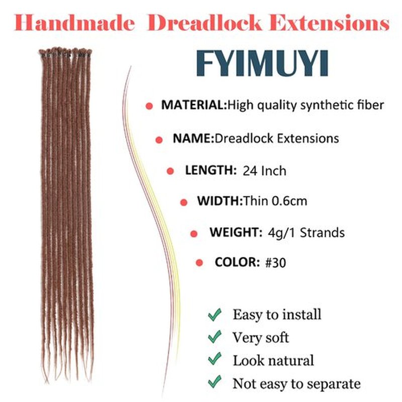 24inch 20 Strands Thin 0.6cm Brown Dreadlock Extensions Reggae Hip-Hop Synthetic Hair Crochet Braiding Hair Super Long Dread Extensions Reggae Style For Women #30