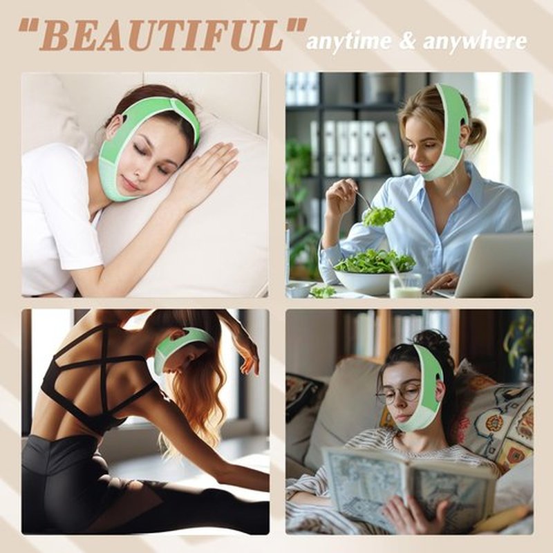 Beiskll Reusable V Line Lifting Mask with Chin Strap, V Shaped Face Mask for Sagging, Jaw Exerciser (Pink and Green)