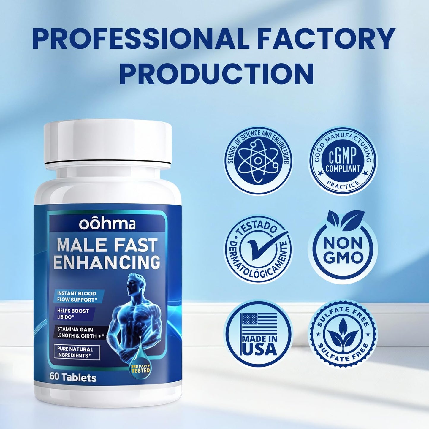 Oohma New Male Enhancing Supplement, Designed to be Fast Acting for Blood Flow to Gain Length & Girth + Stamina, Maca, Epimedium, and Other Natural Ingredients, 3rd Party Tested Supplement 60 Tablets