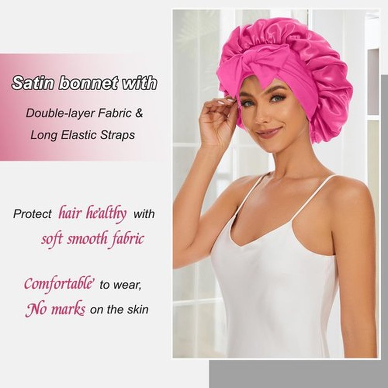 Satin Silk Bonnet Hair Bonnet for Sleeping Jumbo Sleep Cap, Bonnet for Women Curly Hair, Double Layer Bonnet with Tie Band, Shower Cap