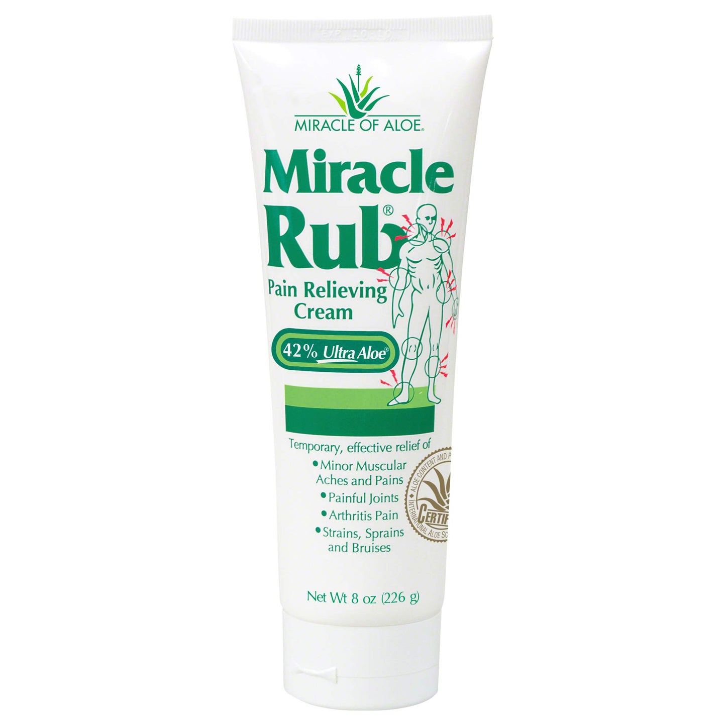 Miracle of Aloe Miracle Rub Pain Relieving Cream 8 oz – 42% UltraAloe Fast Acting Formula for Muscle & Joint Discomfort