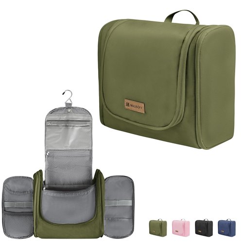 MULISOFT Toiletry Bag for Men and Women, Hanging Travel Toiletry Bag with Large Capacity, Water-resistant Makeup Bag with 16 Compartments for Toiletries and Cosmetics, Dopp Kit Shaving Bag, Green