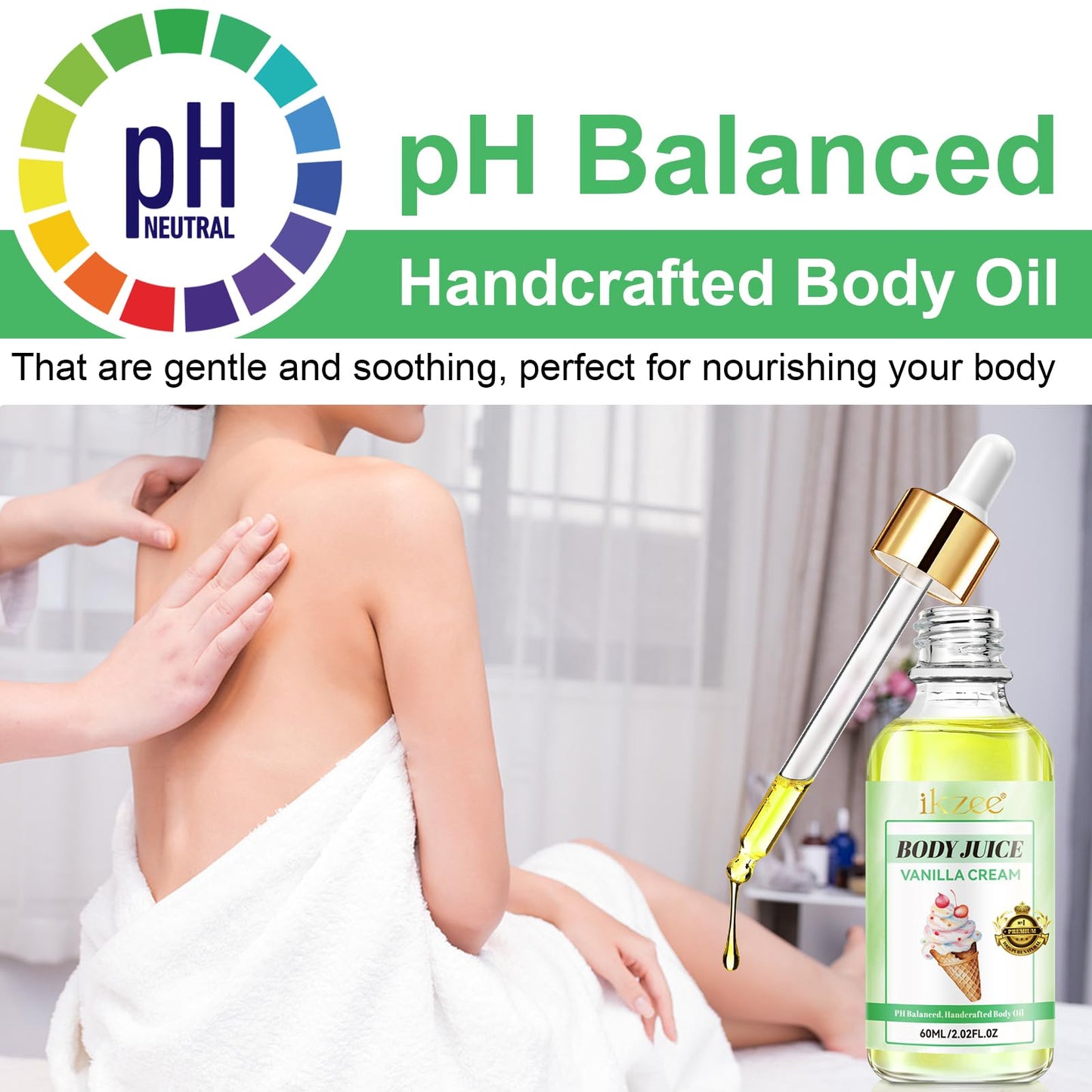 KLLALO Body Juice Vanilla Cream Oil, 60ml, Peach Perfect, Eliminates Odor, Ph Balanced, Hand Crafted for Women, 100% Pure Feminine Essential Intimate Oil (Vanilla)