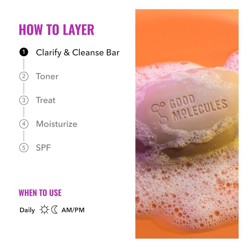 Good Molecules Clarify & Cleanse Bar | Soap-Free Salicylic Acid Cleanser for Balanced Skin Tone - Body & Face Use