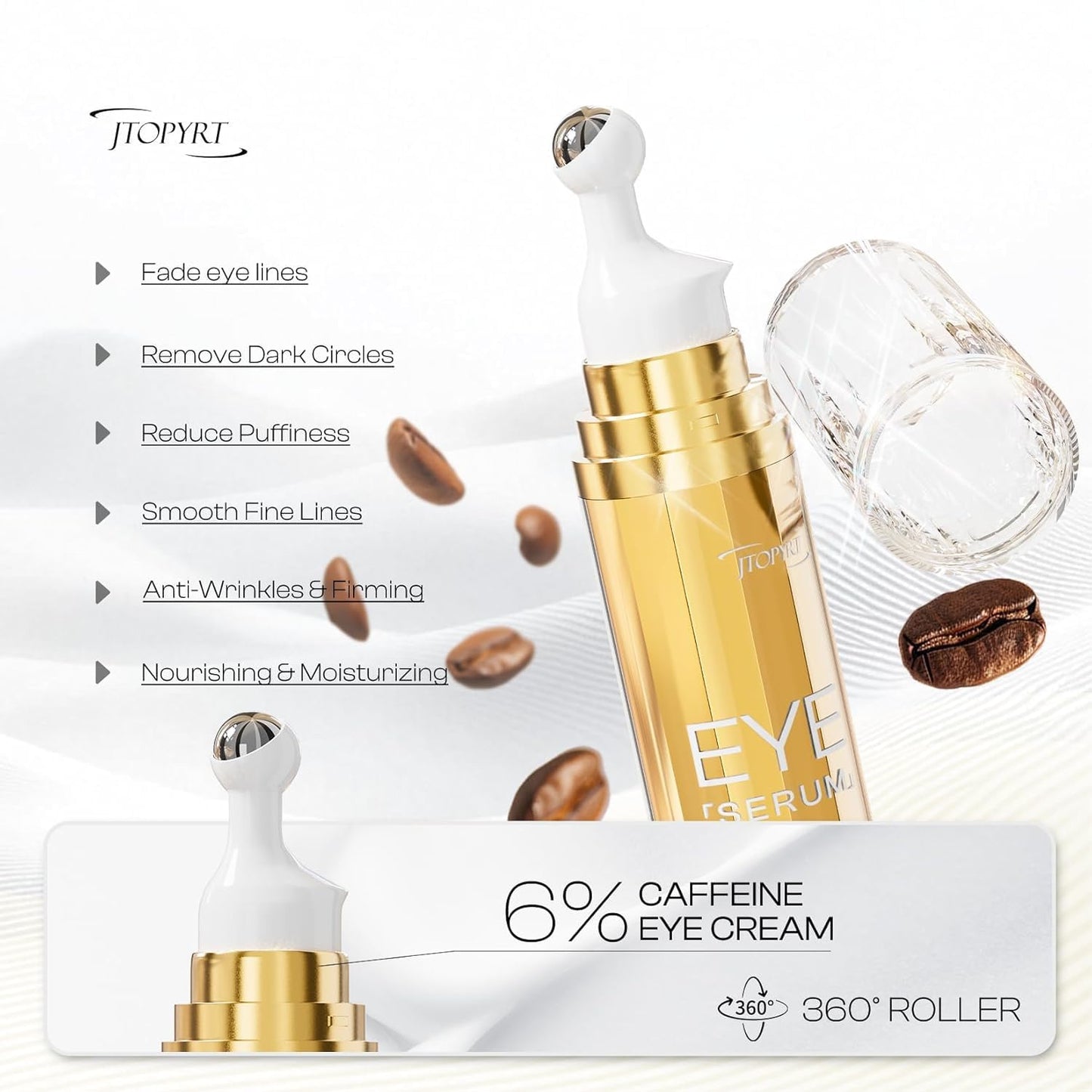 Jtopyrt 6% Caffeine Eye Cream: Dark Circle Remover Hydrating Anti-Wrinkle Eye Care Cream for Women 20ml 0.68fl.oz