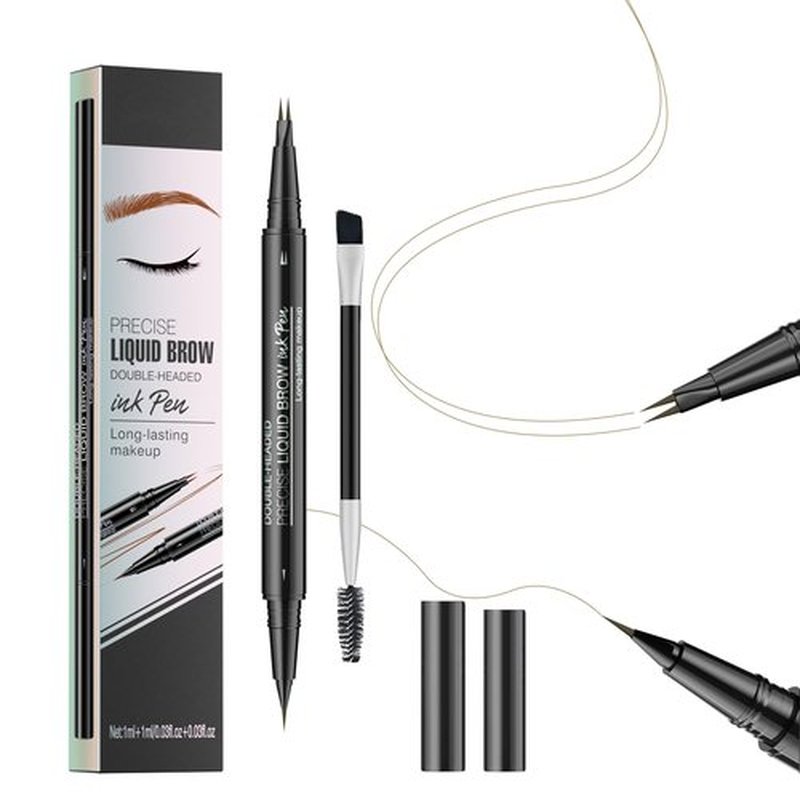 Hello Kiss Microblading Eyebrow Pen - Dual-Ended Microblading Eyebrow Pen with Ultra-Fine Tip and Brush Creates Flawless Hair-Like Brows, Waterproof and Long-Lasting (Light Brown)