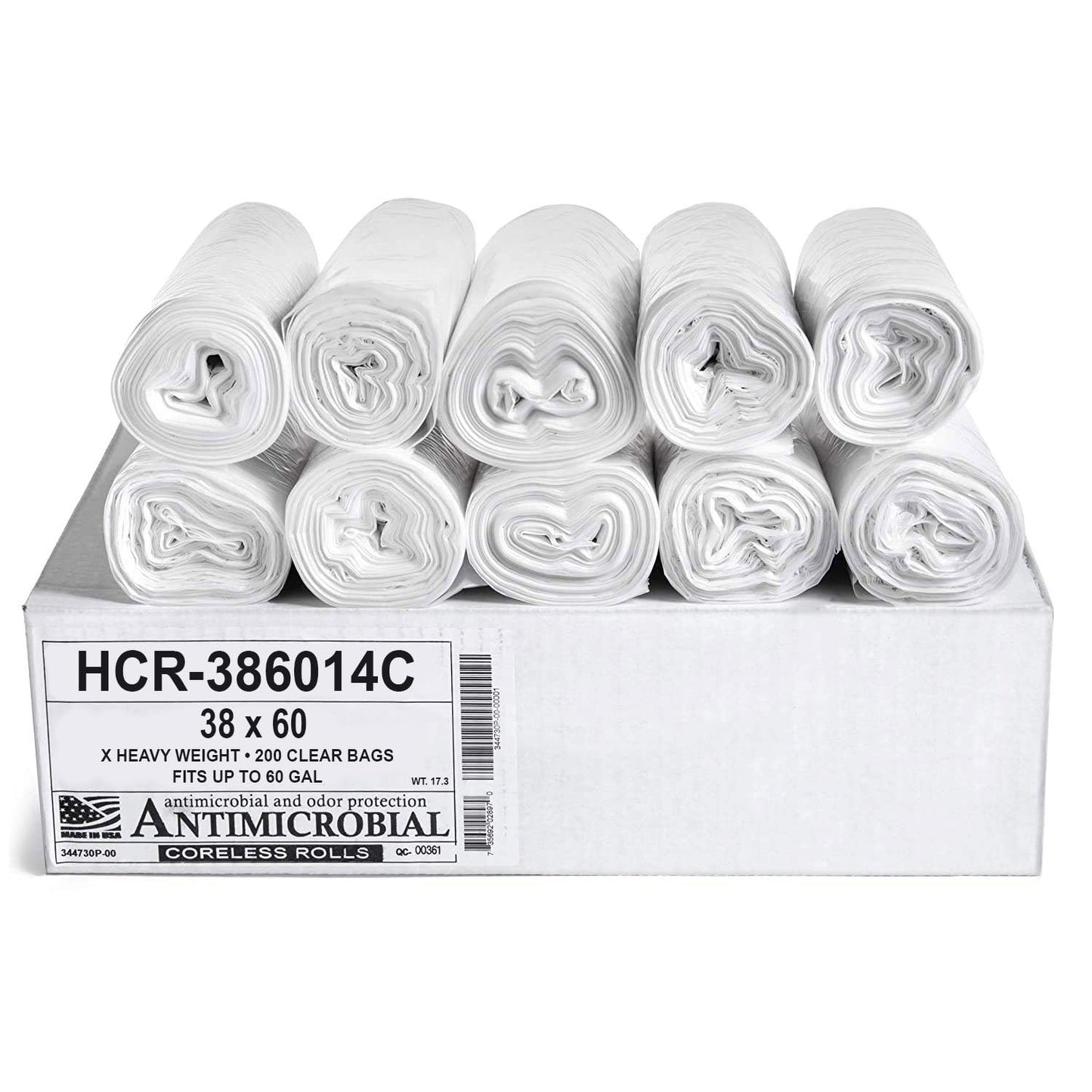 Aluf Plastics High Density Trash Bags, 60 Gallon, 200 Count, 14 Micron (eq), 38" x 60", Clear, for Bathroom, Office, Industrial, Commercial, Janitorial, Municipal, Recycling